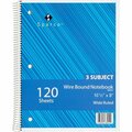 Sparco Notebooks, 3 Subject, 3HP, 10-1/2inx8in, Wide Ruled, 120 Sht, AST SPR83251